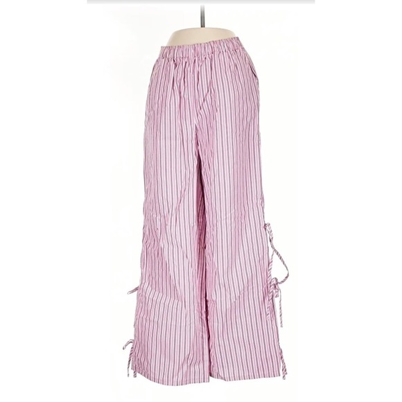 wild fable Pants - Wild Fable Pink Striped Wide Leg Tie Side Pants Pink Stripe Medium NWT